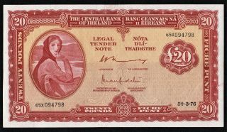 Ireland Rare 1976 £20 Lady Lavery (65x) Banknote