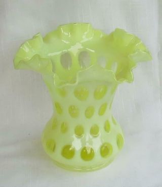 Vintage Fenton Opalescent Topaz Yellow/vaseline Glass Coin Dot Vase