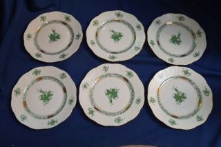 6 Herend Vintage Chinese Bouquet Green Bread & Butter 6 1/8 " Plates 516 1/2/ Av