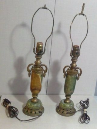 Vintage C&s N.  Y.  Cast Iron Onyx Stone Table Lamps