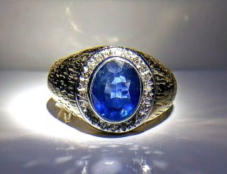 Vintage 3.  00 Ct.  Natural Sapphire 14k Yellow Gold Diamond Ring W/sizing Service
