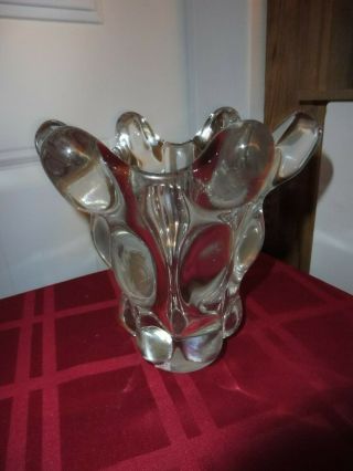 Vintage France Art Clear Glass Vannes Le Chatel Crystal Vase Mid Century 6 1/2