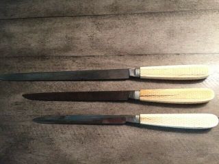 Antique Civil War Era Set Of Three Ivory Surgical Knives.