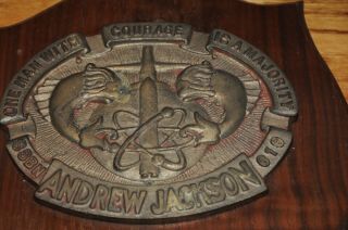 Vintage Military SSBN 619 Andrew Jackson Submarine Wood/Metal Plaque - 1960s Old. 2