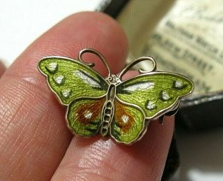 Vintage Norwegian Sterling Silver Enamel Butterfly Pin Brooch Signed Hroar Pryd