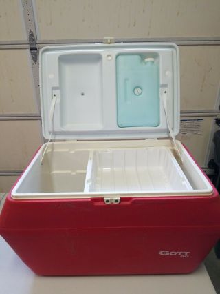 Vintage Rare Red Gott 60 Quart Cooler W/ Freeze Bottle & Tray Find Usa