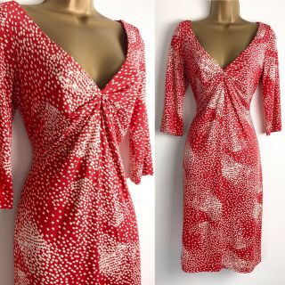 Diane Von Furstenburg Vintage Dress Size Uk 12 Red White Patterned Jersey Smart