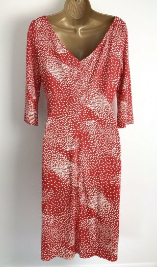 DIANE VON FURSTENBURG VINTAGE Dress Size UK 12 Red White Patterned Jersey Smart 5