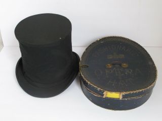 Antique Dunlap & Co N.  Y Collapsible Opera Top Hat Box 1880 
