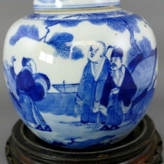 Antique Chinese Blue & White Porcelain Ginger Jar on Base - Double Ring Figural 5
