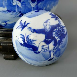 Antique Chinese Blue & White Porcelain Ginger Jar on Base - Double Ring Figural 6
