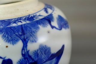 Antique Chinese Blue & White Porcelain Ginger Jar on Base - Double Ring Figural 7