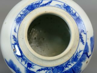 Antique Chinese Blue & White Porcelain Ginger Jar on Base - Double Ring Figural 8