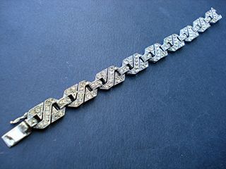 Art Deco Bracelet Clear Faceted Glass Vintage 1930 Safety Catch Makers Mark 935