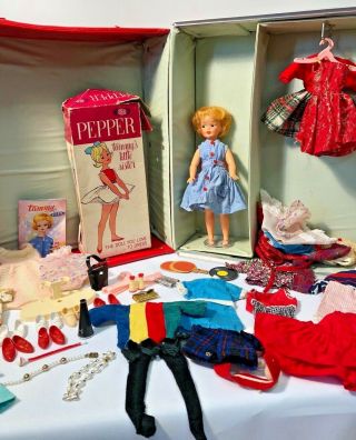 Vintage Red Tammy Family Doll Case & Pepper Doll Ideal,  W/ Clothes & Accessories