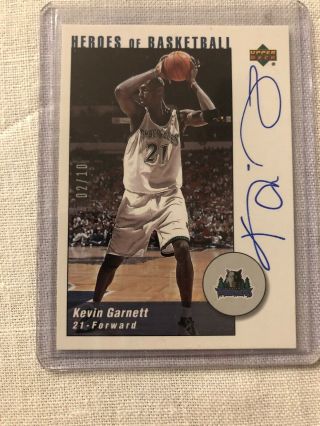 2001 - 02 Kevin Garnett Upper Deck Heroes Of Basketball Auto 2/10 Very Rare