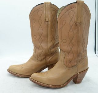 Vtg Frye Usa Womens Boots Sz 8.  5 Western Cowgirl Riding High Heel Tan Rodeo