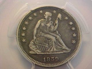 1859 O Seated Liberty Quarter Pcgs Vf 35 Almost Xf Rare Key Date Coin