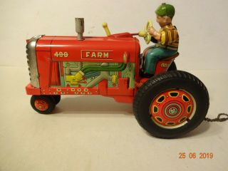 Vintage Line Mar Friction Tin Toy Tractor Made In Japan With Rider