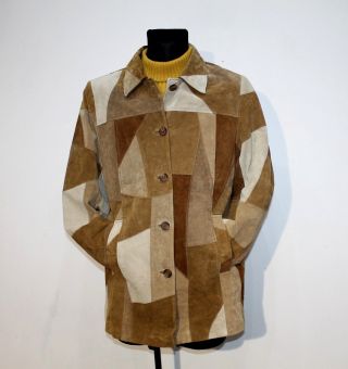 Vintage Retro Womens Real Leather Suede Jacket Blazer Brown Safari Uk 18 R.