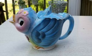 Vintage Lefton Blue Bird Teapot,  George Lefton,  1950s,  Py 7033,  Japan Figurine