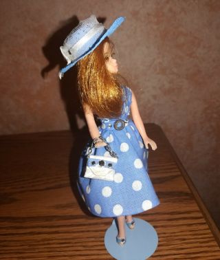 Dawn Pippa Size Glori Doll Wearing Ooak Blue & White Polka Dot Dress Set