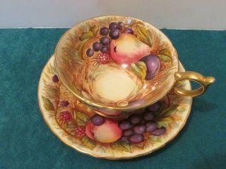 Vintage Aynsley England Bone China Gold Orchard Fruit Tea Cup And Saucer