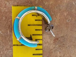 Vintage Navajo Zuni Turquoise Lapis Sugilite Inlay 3 Row Hoop Earrings 6