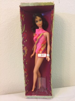 Vintage Mod Dark Brunette Marlo Flip Barbie With Vintage Swimsuit & Vintage Box