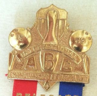 1939 American Bowling Congress Convention Delegate brass pin & ribbon 2