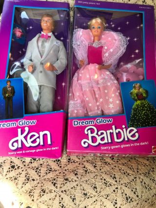 Vintage Mattel 1985 Dream Glow Barbie 2248 And Ken 2250 Never Removed From Boxes