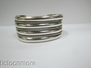 Vintage Navajo Indian Tahe Sterling Silver Wide Twisted Rope Cuff Bracelet 1.  9oz