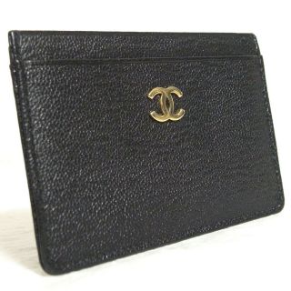 Authentic Chanel Cc Logo Black Leather Card Case Vintage France