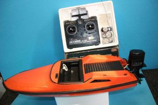 Vintage ROBBE Prinzess RC boat,  mercury style outboard motor,  ACCOMS 4 channel 2