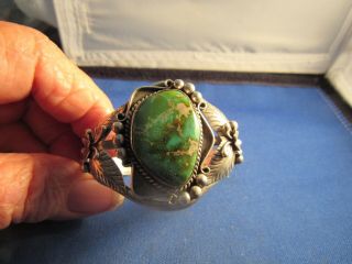 Vintage Sterling Silver Native American Turquoise Signed Cuff Bracelet