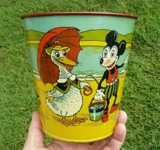 Antique 1930’s Mickey & Minnie Mouse Beach Sand Pail Walt Disney Unlicensed