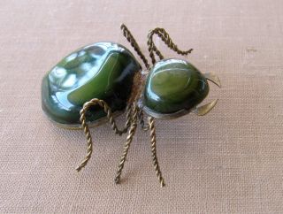 Vintage Russian 50 ' s BROOCH PIN Handmade Russian Green Scarab Beetle Insect 4