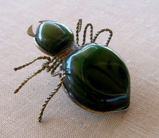 Vintage Russian 50 ' s BROOCH PIN Handmade Russian Green Scarab Beetle Insect 6