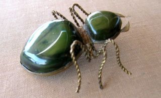 Vintage Russian 50 ' s BROOCH PIN Handmade Russian Green Scarab Beetle Insect 8