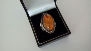Vintage / Antique Sterling Silver 925 Amber Posion / Locket Ring Rare