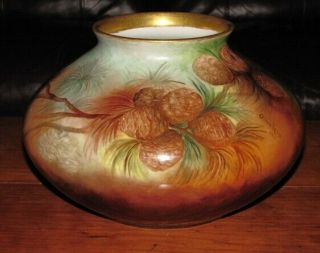 A Stunning Bernardaud Arts & Crafts Hand Painted Pinecone Vase Signed Dated 1912