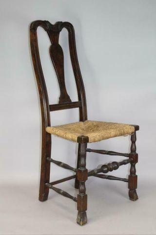 FINE 18TH C NORWICH,  CT QA CHAIR BOLD SPANISH FEET WITH CARVED CREST OLD SURFACE 2