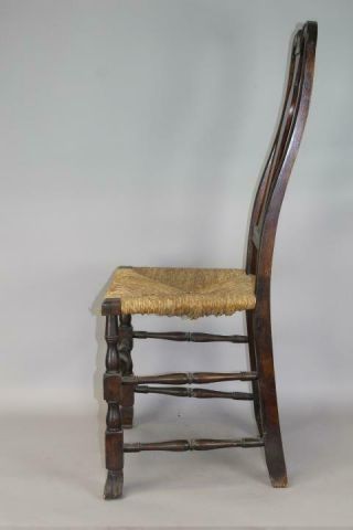 FINE 18TH C NORWICH,  CT QA CHAIR BOLD SPANISH FEET WITH CARVED CREST OLD SURFACE 4
