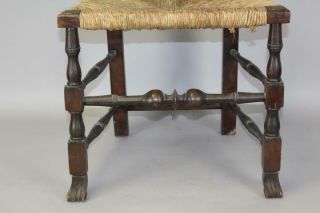 FINE 18TH C NORWICH,  CT QA CHAIR BOLD SPANISH FEET WITH CARVED CREST OLD SURFACE 8