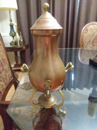 Antique Vintage Copper And Brass Tea Coffee Pot Made In Italy 0246 With Warmer