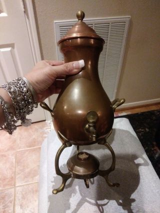Antique Vintage Copper and Brass Tea Coffee Pot MADE IN ITALY 0246 with Warmer 6