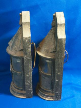 Pair Antique Gothic Cast Iron Glass Light Fixtures Providentiae Memor Crest WWI 4