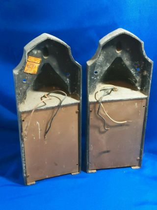 Pair Antique Gothic Cast Iron Glass Light Fixtures Providentiae Memor Crest WWI 5