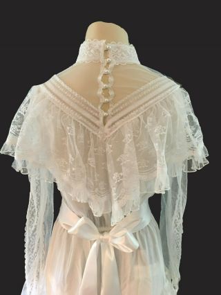 VINTAGE 70 ' S GUNNE SAX WHITE SHEER LACE,  RIBBON AND RUFFLES WED EDWARDIAN STYLE 7