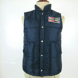 Vintage Puffer Vest Racing 1970s Champion Spark Plug Swingster Small Rare